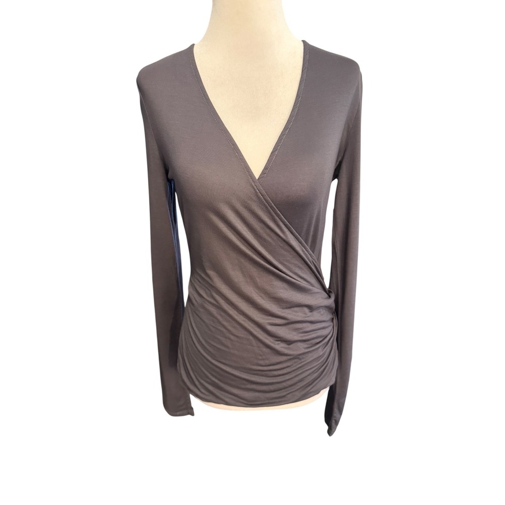 AG Adriano Goldschmied Grey Ruched Faux Wrap Long Sleeve Top Size Small NWT